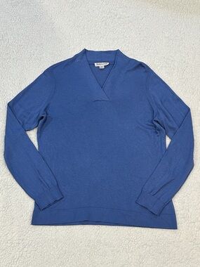 Pendelton V-Neck Silk Cashmere Cotton Long Sleeve Knit Sweater XL Blue